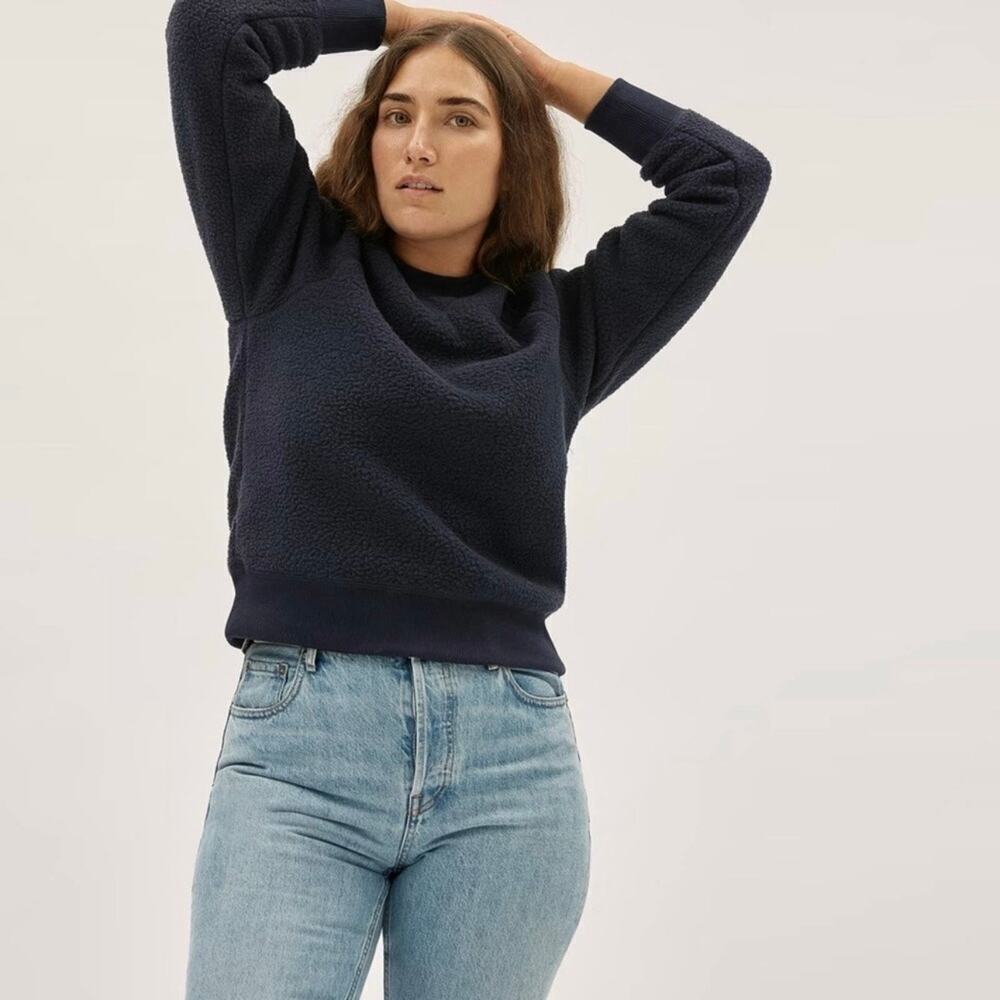 Everlane The ReNew Fleece Raglan Sweatshirt in Dark Navy Size S